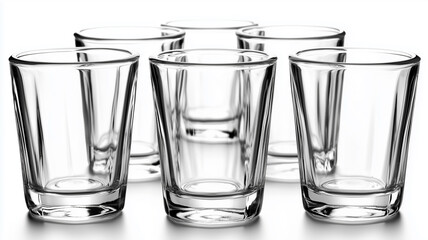 Set of Transparent Drinking Glasses Isolated on White Background
