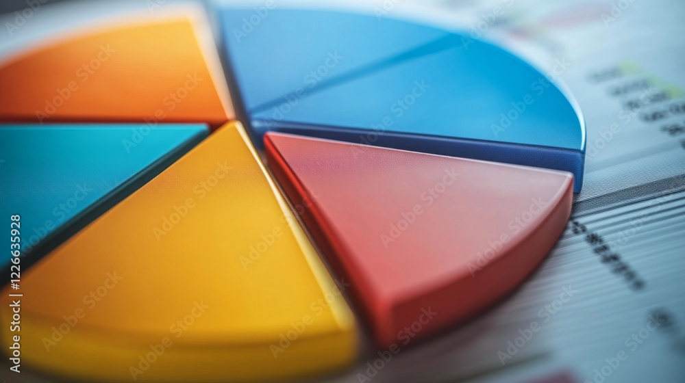 Poster Close-up view of a D pie chart with segments highlighted in different shades, showing detailed labels and percentages for clear data representation.
