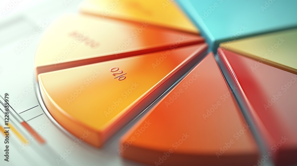 Poster Close-up view of a D pie chart with segments highlighted in different shades, showing detailed labels and percentages for clear data representation.