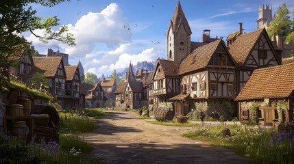 Captivating fantasy village artwork tailored for RPG games.