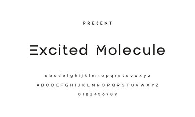 Modern serif alphabet design with uppercase, lowercase, numbers and symbol