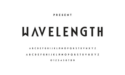 Modern serif alphabet design with uppercase, lowercase, numbers and symbol
