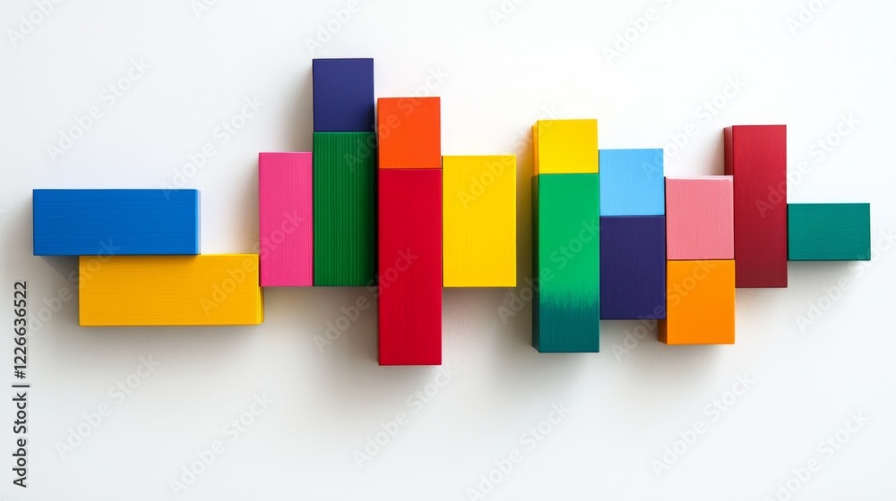 Aufkleber creative bar graph made from colorful blocks, set against a white minimalist background