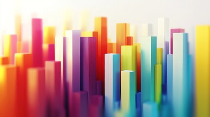 Fototapeta premium Creative bar graph made from colorful blocks, set against a white minimalist background