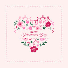 Valentine's Day Card with abstract floral heart. vector illustration.