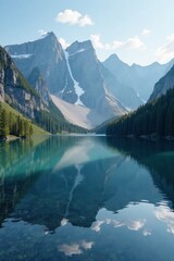 Fototapeta premium Reflections of majestic mountains in a still lake, water, landscape