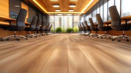 Obraz premium Corporate meeting setup modern office interior design bright environment low angle view professional space