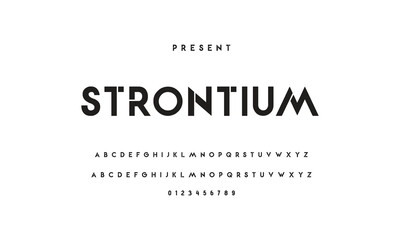 Modern serif alphabet design with uppercase, lowercase, numbers and symbol