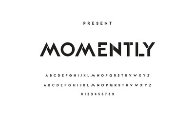 Modern serif alphabet design with uppercase, lowercase, numbers and symbol