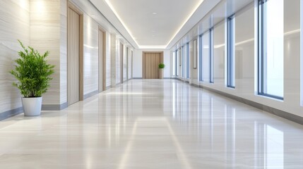 Fototapeta premium Modern corridor design office building interior photography minimalist environment wide angle view professional aesthetic