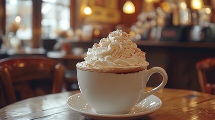 Classic Irish coffee with whipped cream topping, cozy caf&Atilde;&copy; ambiance 