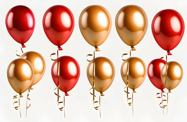 red gold festive balloons isolated on white