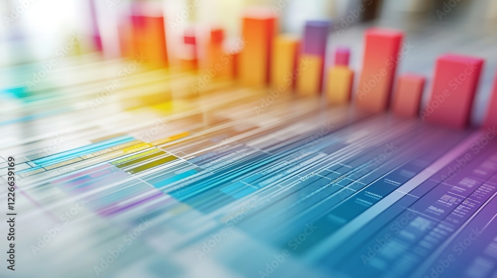 Leinwandbilder Detailed shot of a D stacked graph with layers of data blocks, each section in a different color, representing complex information in an easy-to-understand format.