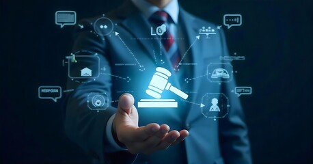 businessman pressing law technology icon, Created using Generative Ai