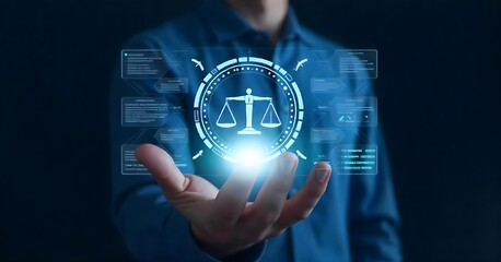 businessman touching screen law Ai technology, Created using Generative Ai