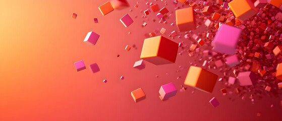 Red cubes explode; orange background