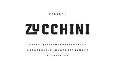 Modern serif alphabet design with uppercase, lowercase, numbers and symbol