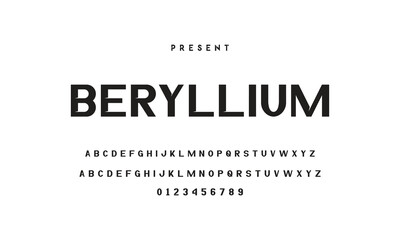 Modern serif alphabet design with uppercase, lowercase, numbers and symbol