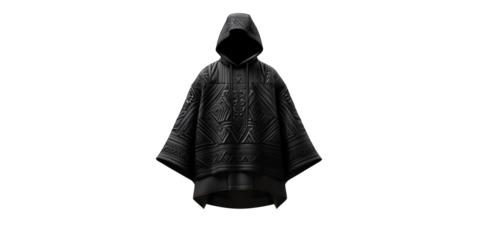A sleek modern black cape mantle wrap cloak overlay, isolated, transparent background, png