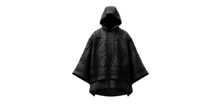 A sleek modern black cape mantle wrap cloak overlay, isolated, transparent background, png