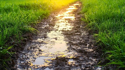 Obraz premium Muddy Path, Sunset Grass