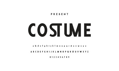 Modern serif alphabet design with uppercase, lowercase, numbers and symbol