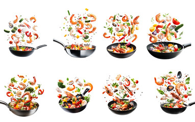  Fresh Seafood Cooking Concept with Shrimp, Fish, and Herbs Set 