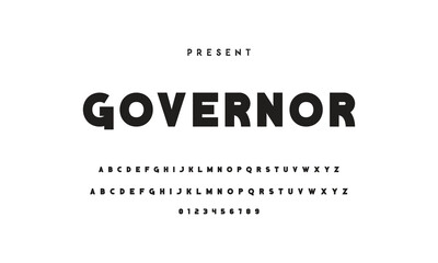 Modern serif alphabet design with uppercase, lowercase, numbers and symbol