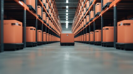 Obraz premium Supply Chain Optimization Logistics Operations concept. Automated Warehouse with Robotic Storage Racks and Conveyor System