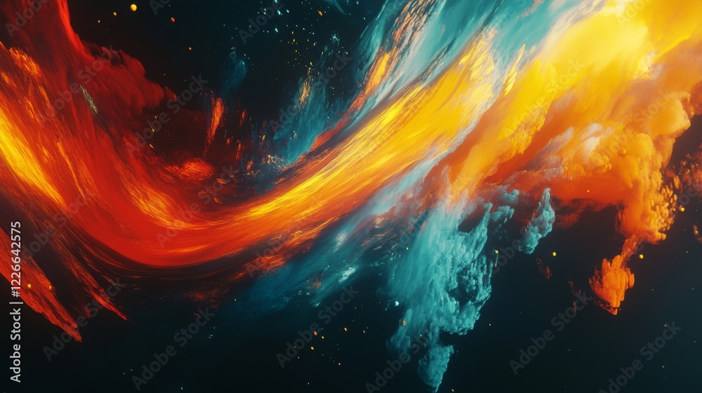 Aufkleber Detailed view of an abstract background with a mix of vibrant colors and fluid brushstrokes, capturing an artistic and dynamic visual movement.