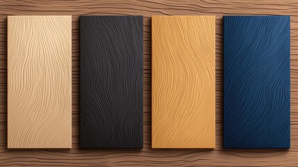 Four chocolate bars on wood background, product packaging design