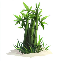 Bamboo plant with green leaves and sandy base, ideal for nature scenes