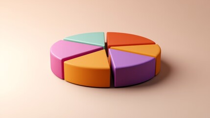 Fototapeta premium Detailed view of a D pie chart with segment labels and percentage values, set against a neutral backdrop to highlight the chart's design and data accuracy.