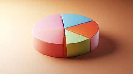 Fototapeta premium Detailed view of a D pie chart with segment labels and percentage values, set against a neutral backdrop to highlight the chart's design and data accuracy.