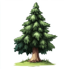 Cartoony style evergreen tree with lush green foliage and sturdy trunk