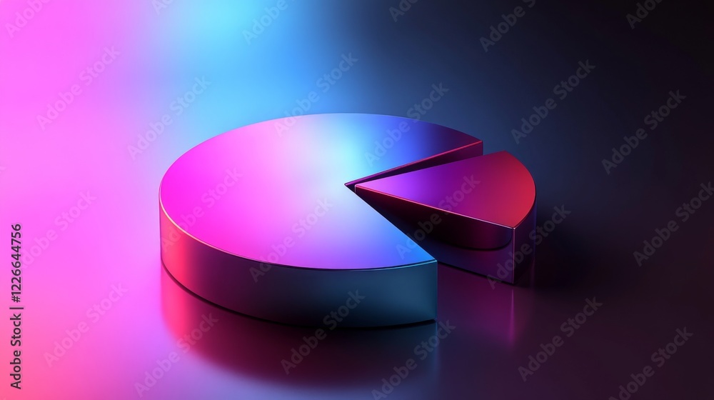 Aufkleber floating d pie chart with glossy, gradient-colored segments, and light reflections, futuristic desig