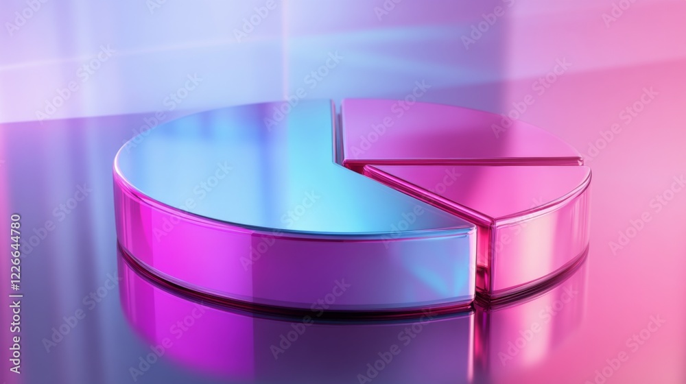 Poster floating d pie chart with glossy, gradient-colored segments, and light reflections, futuristic desig