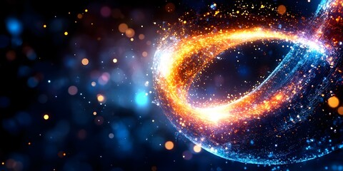 Fototapeta premium A colorful abstract depiction of swirling lights and particles, resembling cosmic energy and dynamic motion in a dark space. Concept Cosmic Energy Art, Abstract Light Swirls