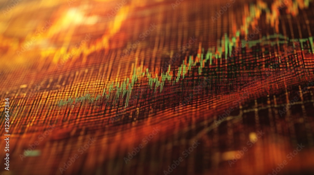 Fototapete high-resolution close-up of a digital financial graph with candlestick patterns, emphasizing the vol