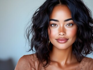 Naklejka premium A woman with dark brown hair and a brown top