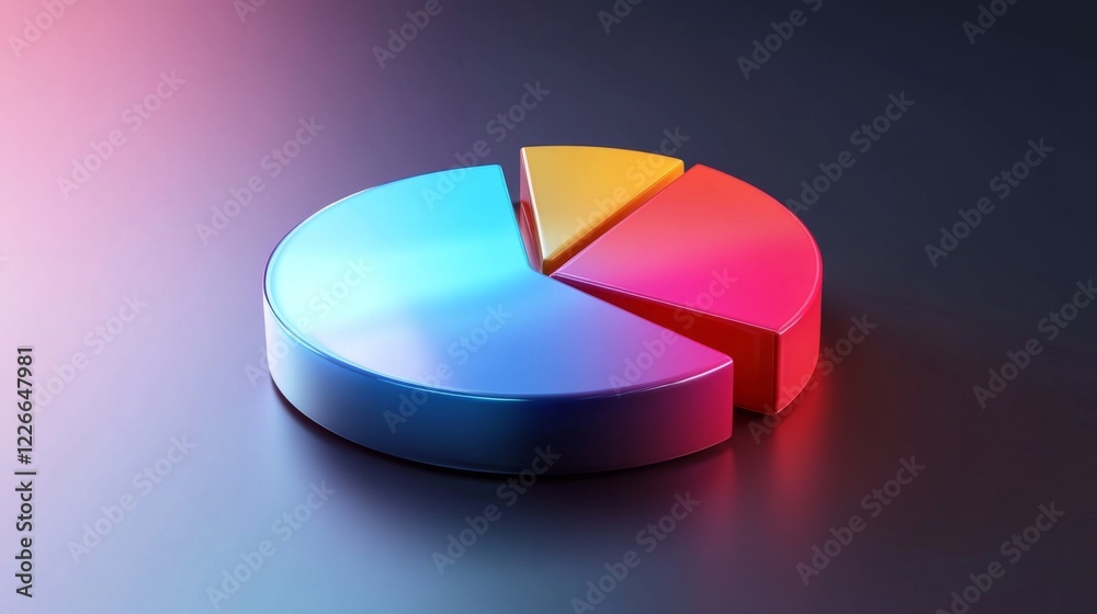 Poster high-resolution image of a d pie chart with gradient colors and glossy finish, presenting data with 