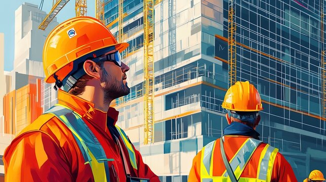 A colorful construction safety campaign poster displayed at a site, promoting awareness and best practices among workers  