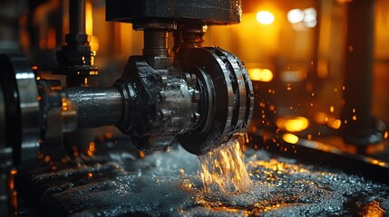A close-up of an industrial valve being operated, showcasing the mechanics and engineering behind industrial processes 