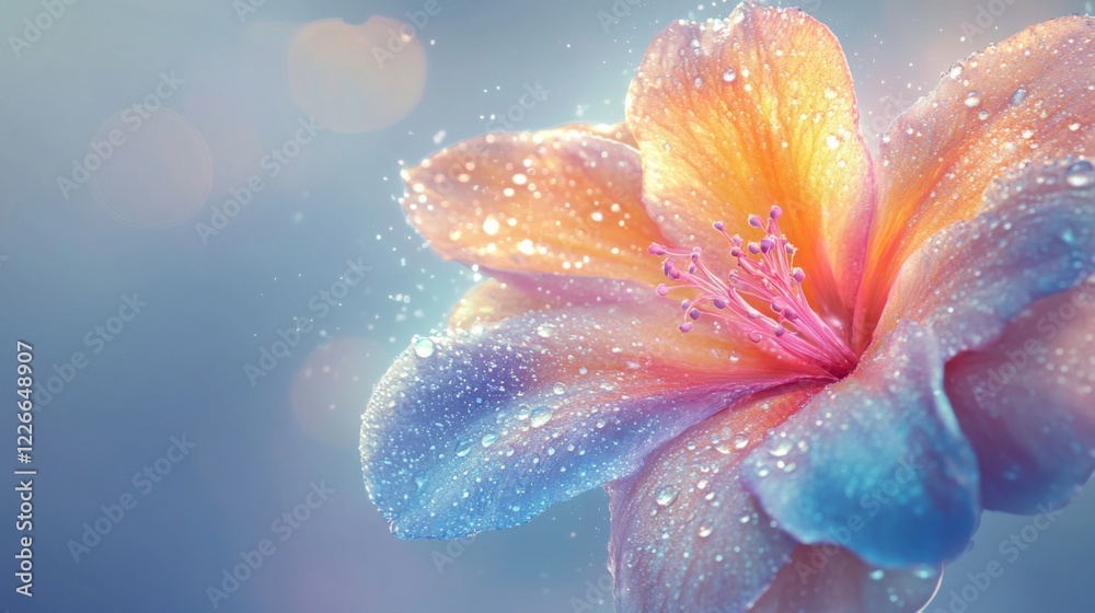 Aufkleber high-resolution shot of a vibrant flower with multiple water droplets scattered across its petals, c