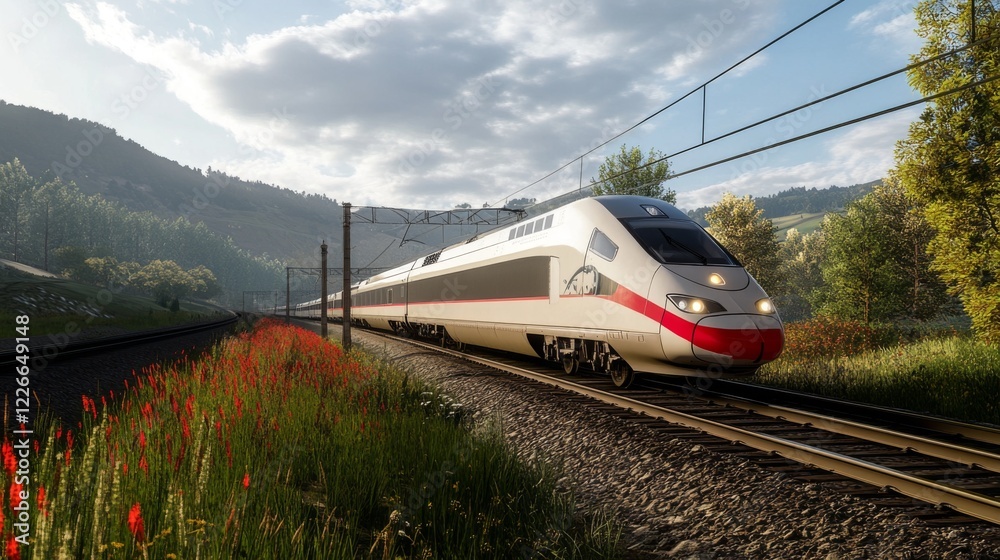 Leinwandbilder high-resolution view of a high-speed train on a dedicated track, highlighting the specialized rail s