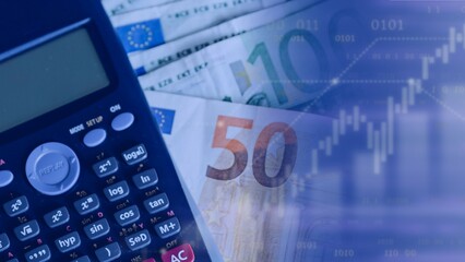 Calculator and Euro banknotes