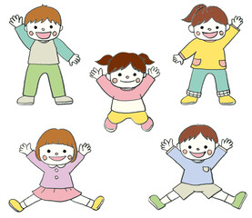 手描きの元気で可愛いこどものイラストセット