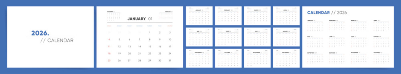 Calendar 2026, Calendar 2026 Sunday Start Corporate Design Template.
