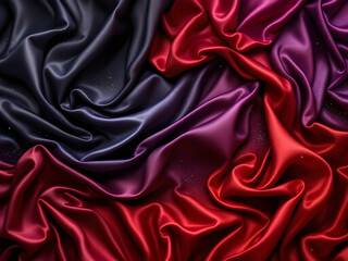 Black, Dark Gray, Purple, Burgundy, and Red Satin Fabric Background with Luxurious Shimmer and Elegant Drapery Folds – Generated by AI.