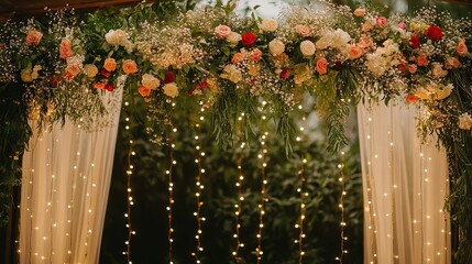 Romantic outdoor wedding ceremony floral arch